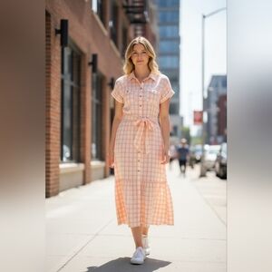 Women's Umgee Plaid Maxi Dress in Pink and Yellow, Size L